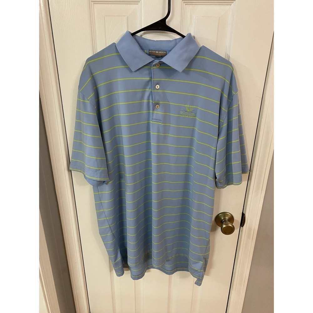 Peter Millar Polo Shirt Men Large Blue Striped Valhalla Golf Club Summer Comfort